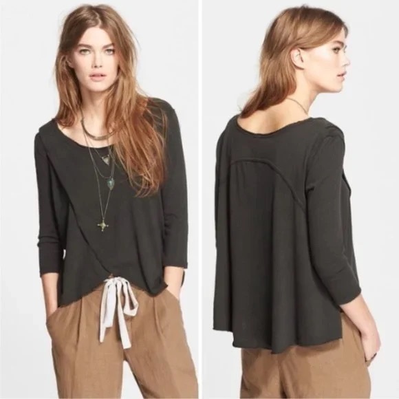 Free People We The Free Bonsai Tulip Hem 3/4 Tee - Black - XS - Picture 4 of 11